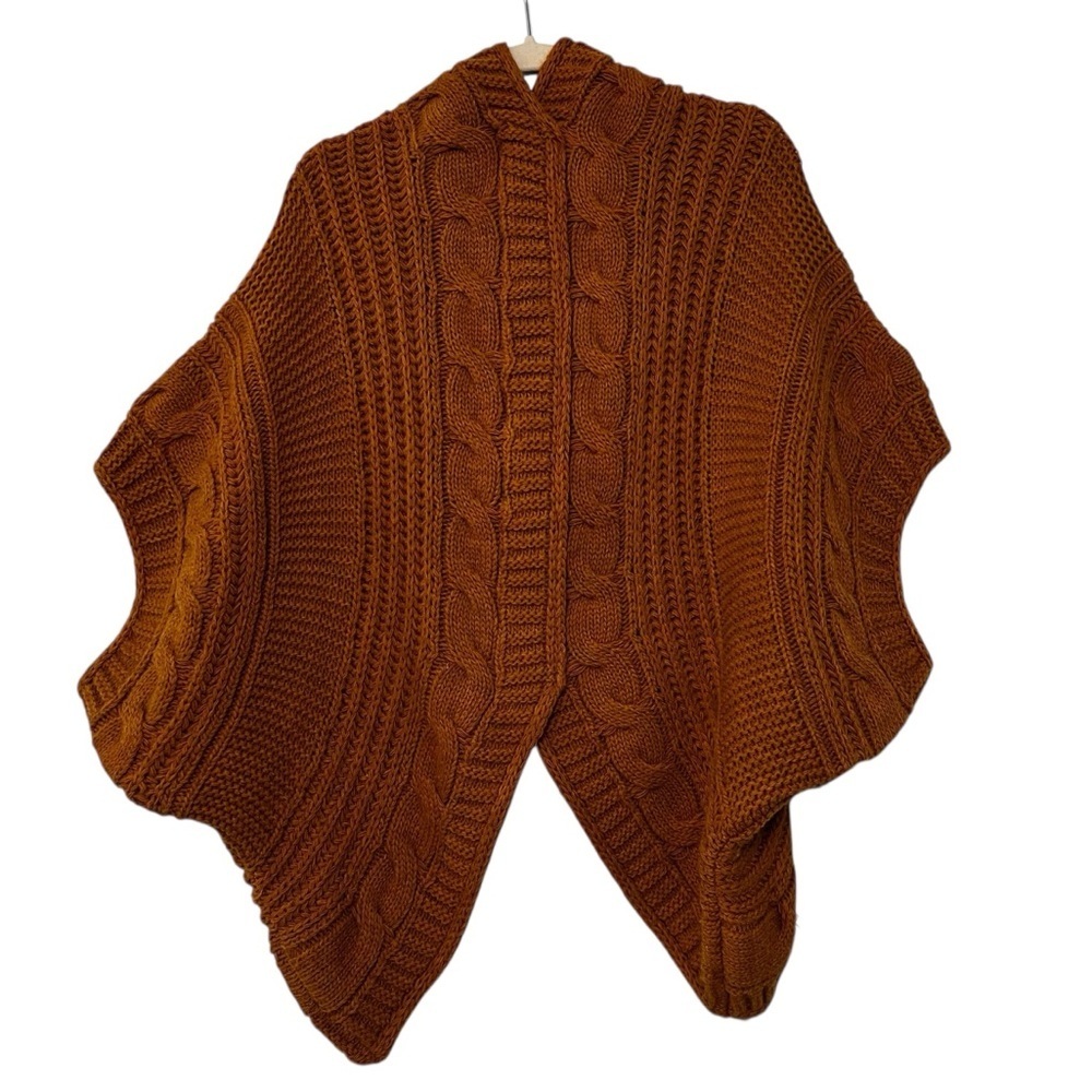 Berretti Made in Italy Wool Blend Chunky Cable Knit Shrug Rust Brown XL Cozy - Picture 4 of 4